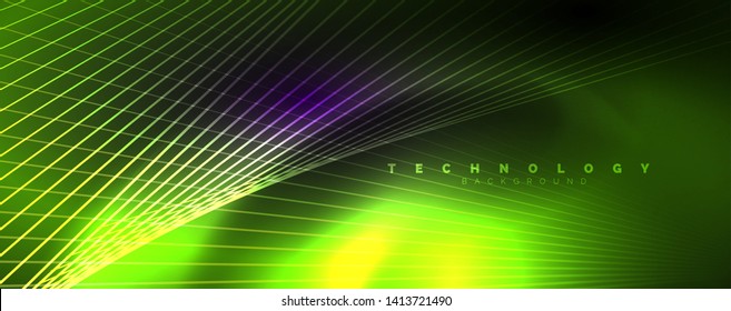 Color light with lines, outer space background, bright rays, vector template