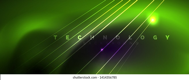 Luz de color con líneas, fondo del espacio exterior, rayos brillantes, plantilla vectorial