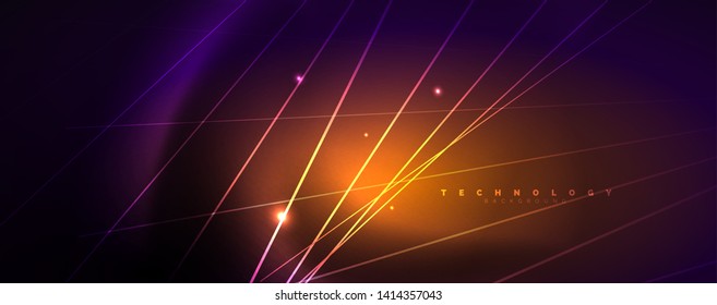 Luz de color con líneas, fondo del espacio exterior, rayos brillantes, plantilla vectorial