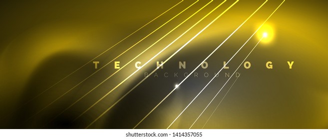 Color light with lines, outer space background, bright rays, vector template