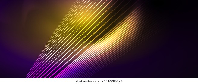 Color light with lines, outer space background, bright rays, vector template