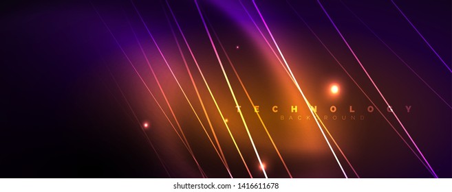 Luz de color con líneas, fondo del espacio exterior, rayos brillantes, plantilla vectorial
