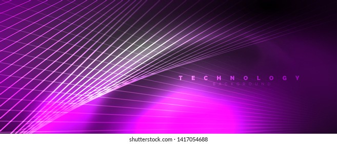 Color light with lines, outer space background, bright rays, vector template