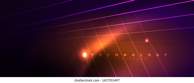 Color light with lines, outer space background, bright rays, vector template