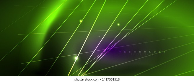 Color light with lines, outer space background, bright rays, vector template