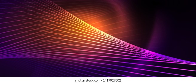 Color light with lines, outer space background, bright rays, vector template