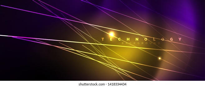 Color light with lines, outer space background, bright rays, vector template