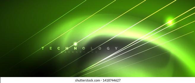 Color light with lines, outer space background, bright rays, vector template