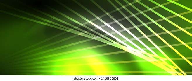 Color light with lines, outer space background, bright rays, vector template