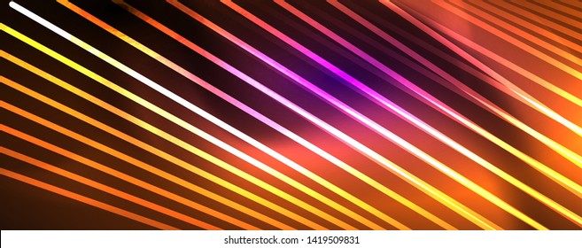 Color light with lines, outer space background, bright rays, vector template