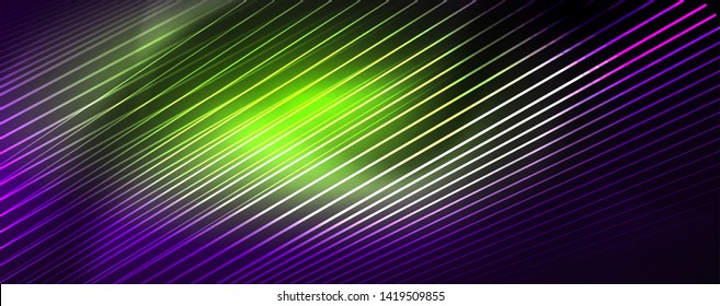 Color light with lines, outer space background, bright rays, vector template