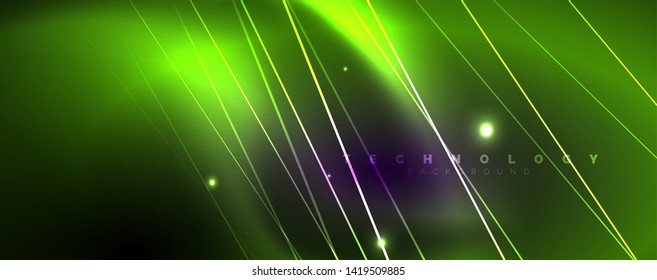 Color light with lines, outer space background, bright rays, vector template