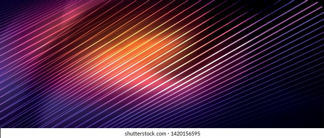 Color light with lines, outer space background, bright rays, vector template