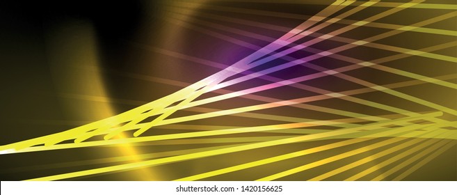 Color light with lines, outer space background, bright rays, vector template