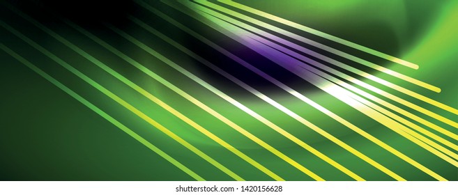 Color light with lines, outer space background, bright rays, vector template