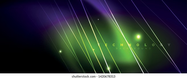 Luz de color con líneas, fondo del espacio exterior, rayos brillantes, plantilla vectorial