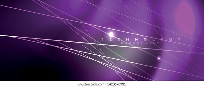 Color light with lines, outer space background, bright rays, vector template