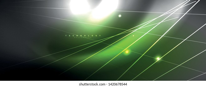 Color light with lines, outer space background, bright rays, vector template