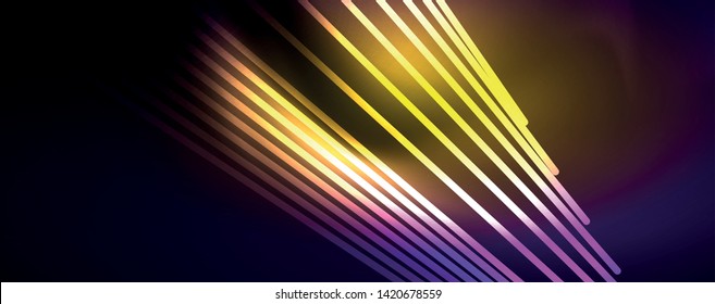 Color light with lines, outer space background, bright rays, vector template
