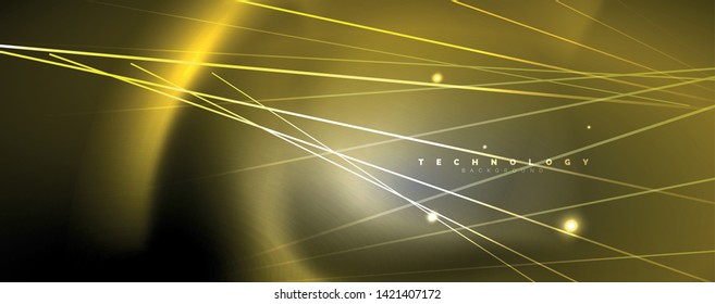 Color light with lines, outer space background, bright rays, vector template