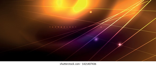 Color light with lines, outer space background, bright rays, vector template