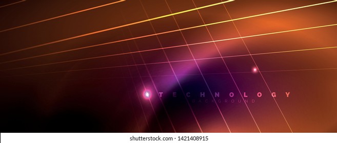 Color light with lines, outer space background, bright rays, vector template
