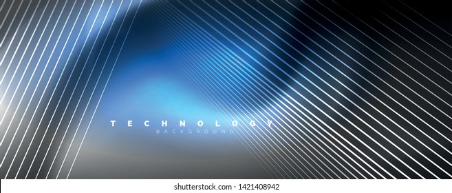 Color light with lines, outer space background, bright rays, vector template