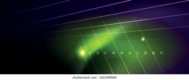 Color light with lines, outer space background, bright rays, vector template