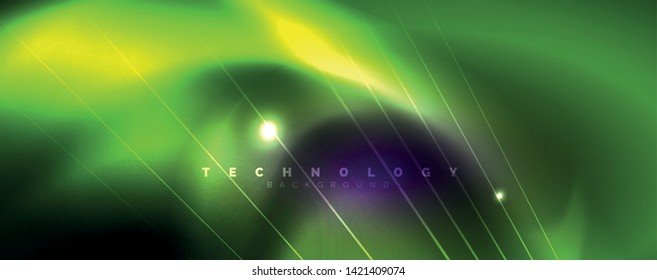 Color light with lines, outer space background, bright rays, vector template