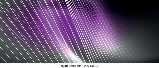 Color light with lines, outer space background, bright rays, vector template