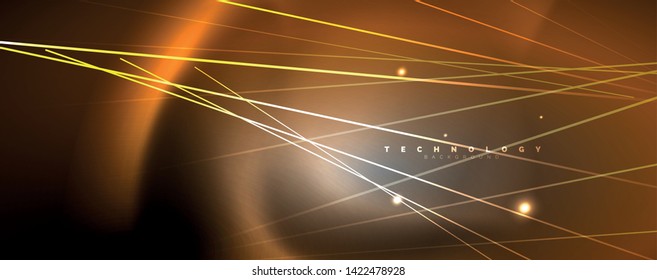 Color light with lines, outer space background, bright rays, vector template
