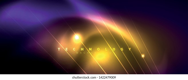 Color light with lines, outer space background, bright rays, vector template