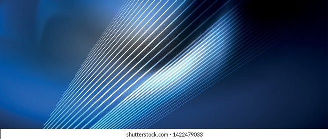 Color light with lines, outer space background, bright rays, vector template