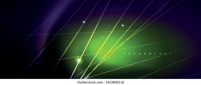 Luz de color con líneas, fondo del espacio exterior, rayos brillantes, plantilla vectorial