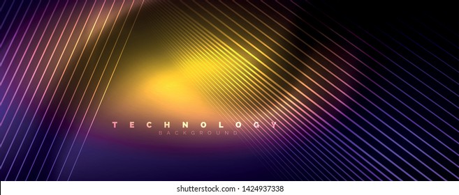 Color light with lines, outer space background, bright rays, vector template