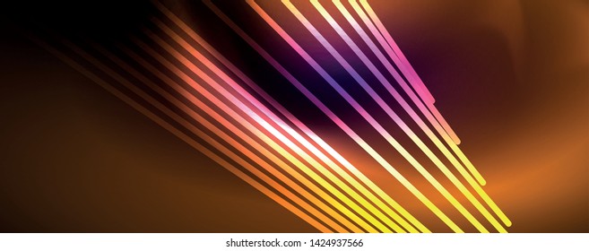 Color light with lines, outer space background, bright rays, vector template