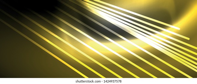 Color light with lines, outer space background, bright rays, vector template