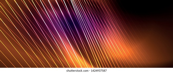 Luz de color con líneas, fondo del espacio exterior, rayos brillantes, plantilla vectorial