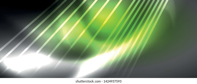 Color light with lines, outer space background, bright rays, vector template