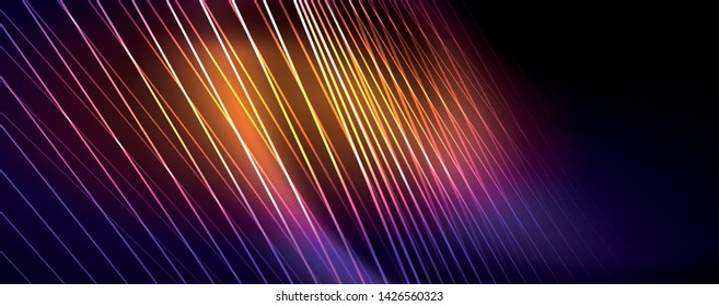 Color light with lines, outer space background, bright rays, vector template