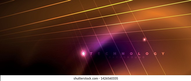 Color light with lines, outer space background, bright rays, vector template
