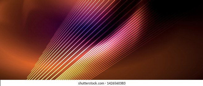 Color light with lines, outer space background, bright rays, vector template