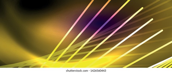 Color light with lines, outer space background, bright rays, vector template