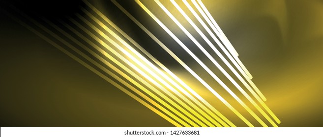 Color light with lines, outer space background, bright rays, vector template