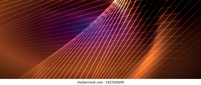 Color light with lines, outer space background, bright rays, vector template