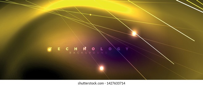 Color light with lines, outer space background, bright rays, vector template