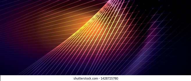 Color light with lines, outer space background, bright rays, vector template