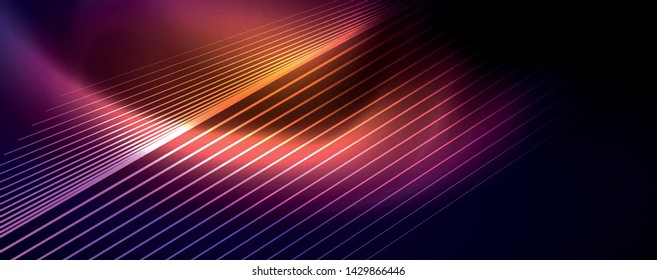 Color light with lines, outer space background, bright rays, vector template