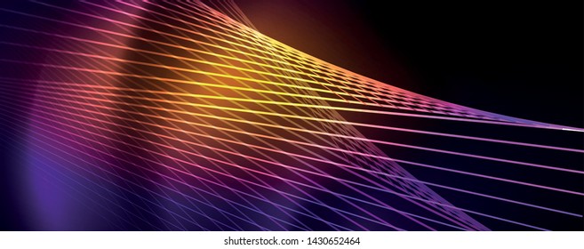 Color light with lines, outer space background, bright rays, vector template
