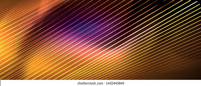 Color light with lines, outer space background, bright rays, vector template
